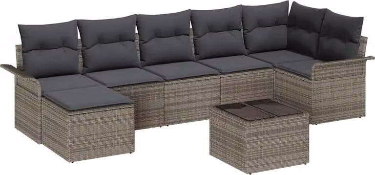 Set Divano da Giardino con cuscino 8 pcs Grigio Poly Rattan