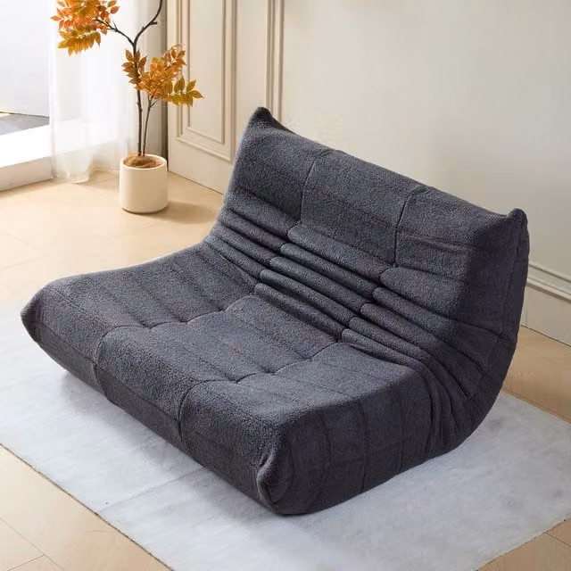 Divano relax a due posti grigio in tessuto teddy con schiuma compressa, 149 x 114 x 82 cm