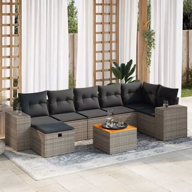 Set Divano da Giardino 8 pz con Cuscini Grigio in Polyrattan 3325882