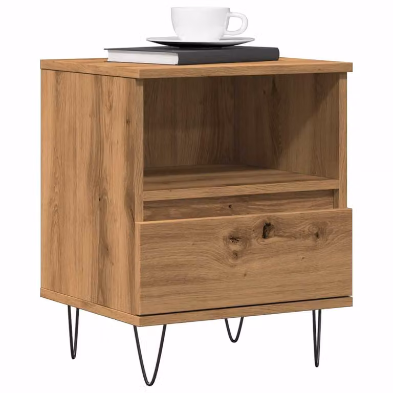 Comodino moderno sospeso vidaXL in legno e metallo, colore marrone, L 40 cm x P 35 cm x H 50 cm