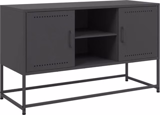 Mobile TV in stile industrial in acciaio nero con ripiani porta media, L: 100,5 cm, P: 39 cm, H: 60,5 cm – 1