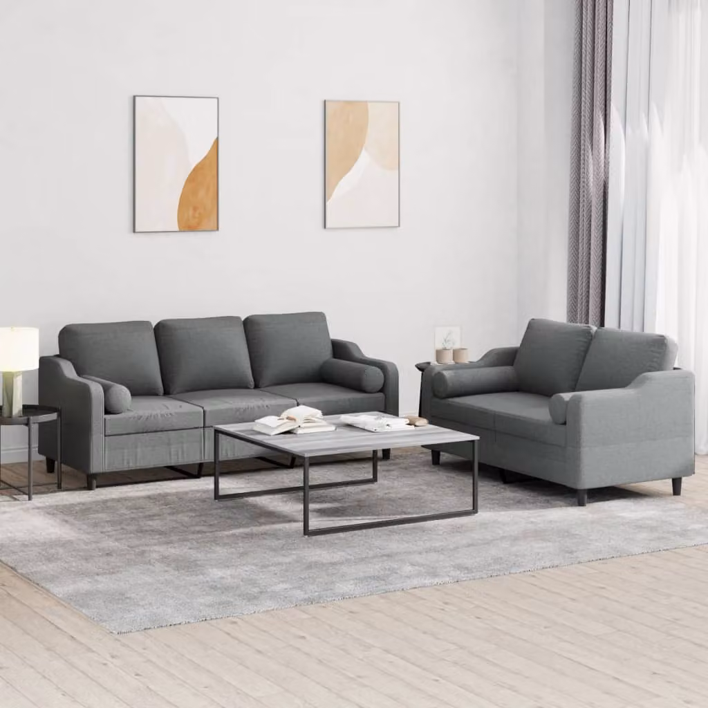 Set di divani vidaXL composto da un divano a 2 posti e un divano a 3 posti in tessuto grigio con cuscini coordinati per il tuo soggiorno – 1