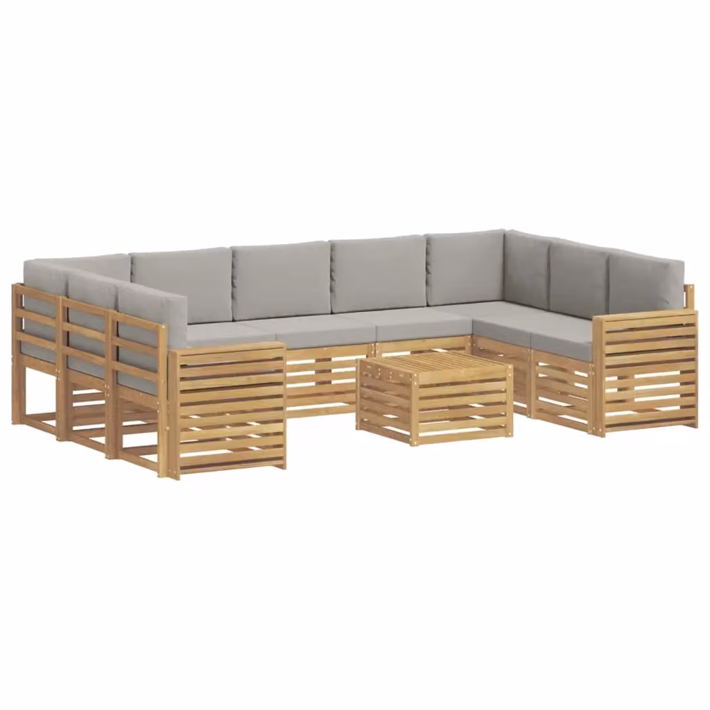 Set di divani da esterno a forma di L con tavolo da caffè vidaXL, 10 pezzi, Bianco e Grigio, in legno di acacia con cuscini inclusi – 2