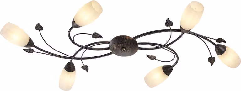 Lampada a soffitto NOWA, struttura in metallo color ruggine, diffusore in vetro effetto alabastro, dimensioni: 550x1060x220 mm, esclusa lampadina: 6 x E14, 40W, 230V