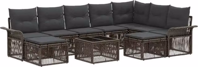 Set Divano da Giardino vidaXL a forma a U composto da 10 pezzi in polyrattan con colori Grigio e Antracite, include tavolino da caffè, elementi angolari, pouf e cuscini imbottiti con coperture rimovibili