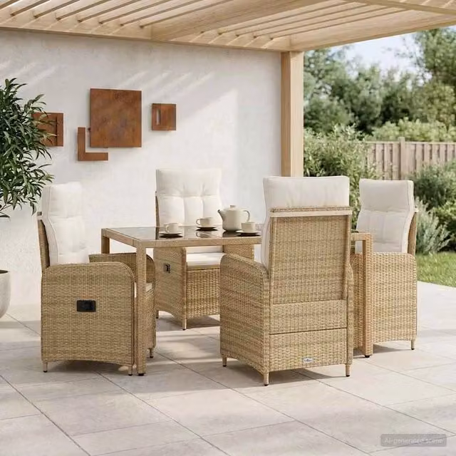 Set da pranzo per esterni 5 pz Beige e Bianco Crema polyrattan 3422340