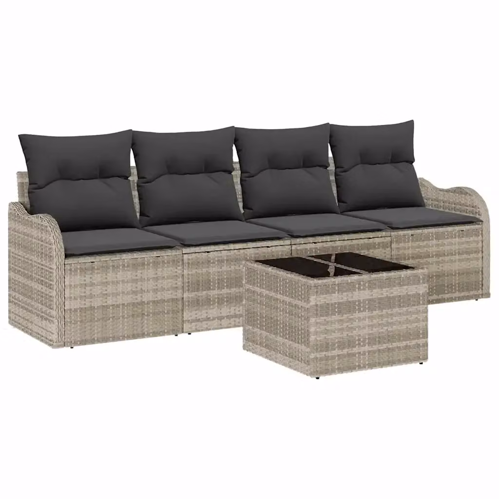 Set Divano da Giardino a L vidaXL Grigio con Tavolino e Cuscini in Polyrattan e Metallo – 2