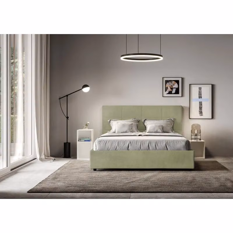 Letto Matrimoniale alla Francese Mika Ityhome con Contenitore in Microfibra Verde L/P/H: 150 x 200 x 165 cm – 2