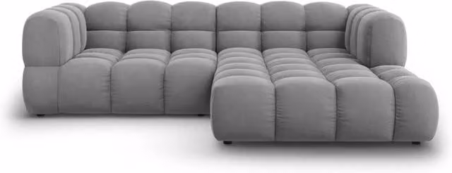 Divano angolare modulare Sky di Cosmopolitan Design, modello a 3 posti con orientamento destro, rivestito in velluto grigio. L/P/H: 244 x 132 x 75 cm. – 1