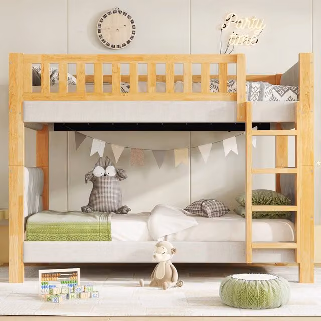 letto a castello legno tessuto grigio naturale 90 x 200 cm