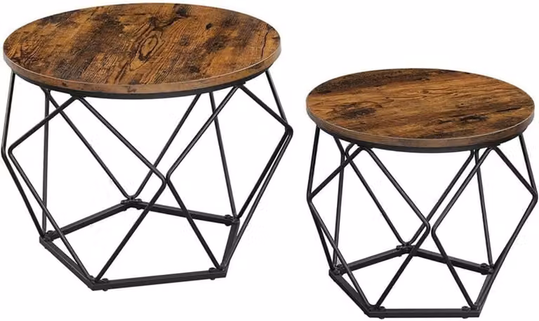 Tavolino Da Salotto - Leobert - Marrone Rustico/Nero - 50 X 40 Cm - Set Da 2