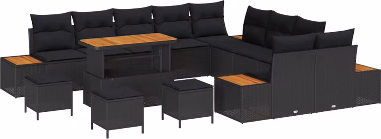 Set Divano da Giardino 14 pcs Nero polyrattan