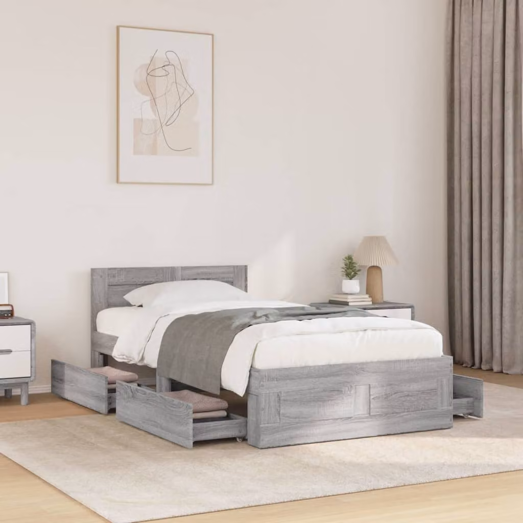 vidaXL Giroletto con Testiera in Legno Multistrato Grigio Sonoma L: 75 cm, P: 190 cm