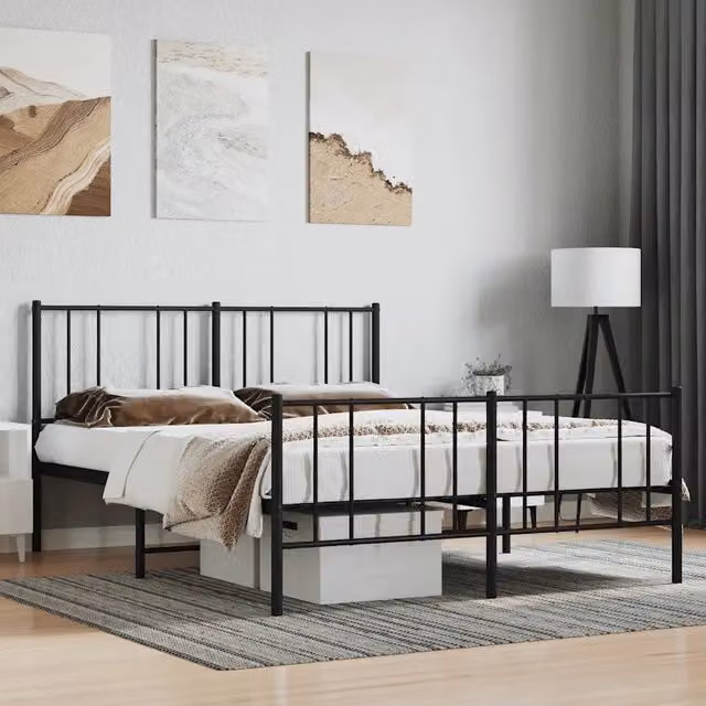 Giroletto vidaXL con pediera in metallo nero senza materasso L/P/H: 200 x 160 x 90 cm