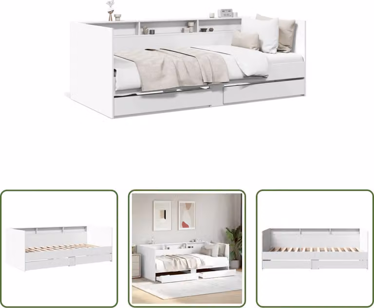 The Living Store Letto da giorno con cassetti bianco 100x200 cm materiale legno