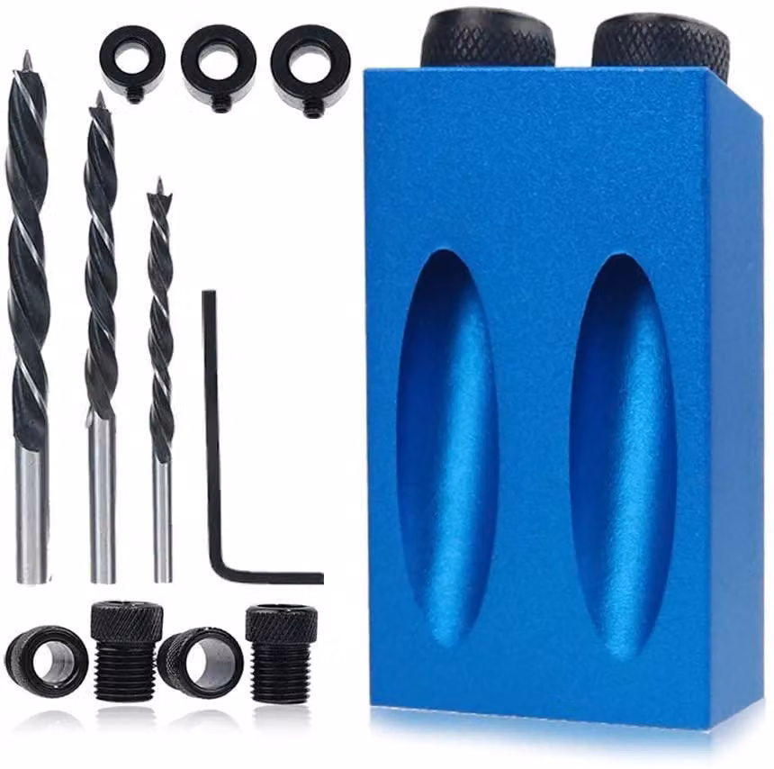 Kit completo per la creazione di fori a tasca, composto da 14 pezzi, con guida per foratura a 15° e accessori - EBTOOLSp315um86qv
