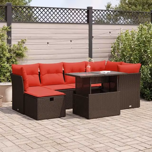 Set Divani Giardino 7 pz con Cuscini Marrone Polyrattan Acacia 3327784