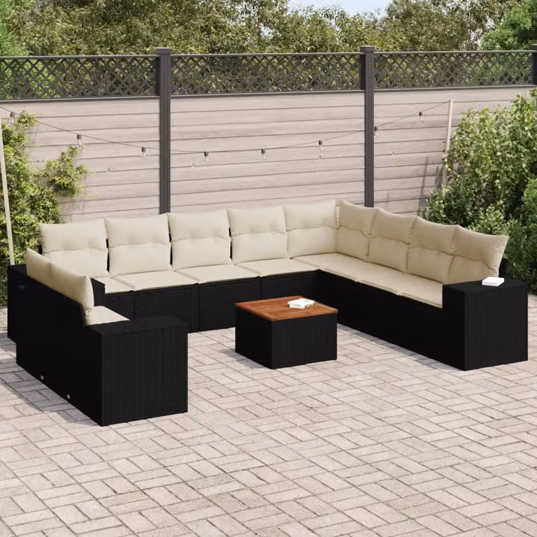 vidaXL Set Divani da Giardino 11 pz in Polyrattan Nero con Cuscini e Tavolino da Esterno