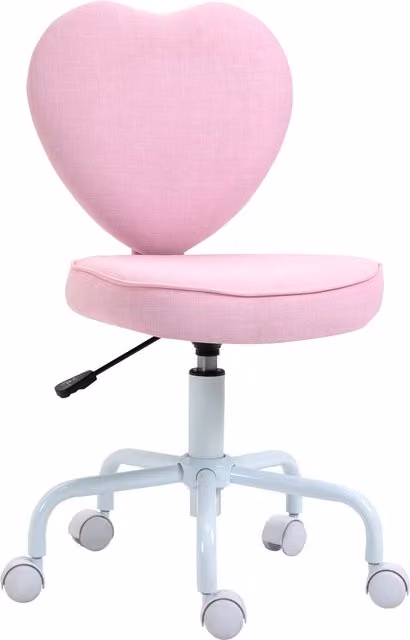 Sedia da scrivania HOMCOM con rotelle a forma di cuore, moderna e regolabile, rosa Aosom