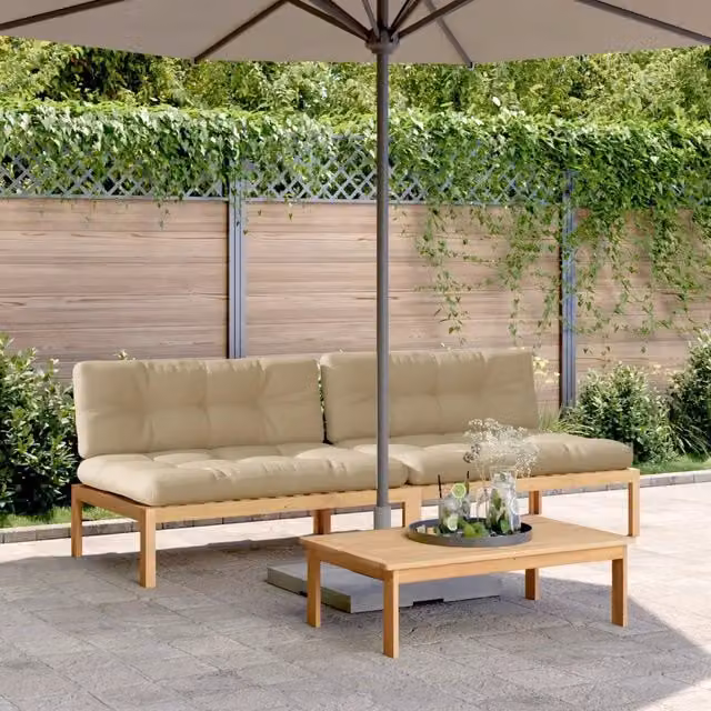 Divani Centrali Pallet Giardino 2pz con Cuscini Massello Acacia 3209357