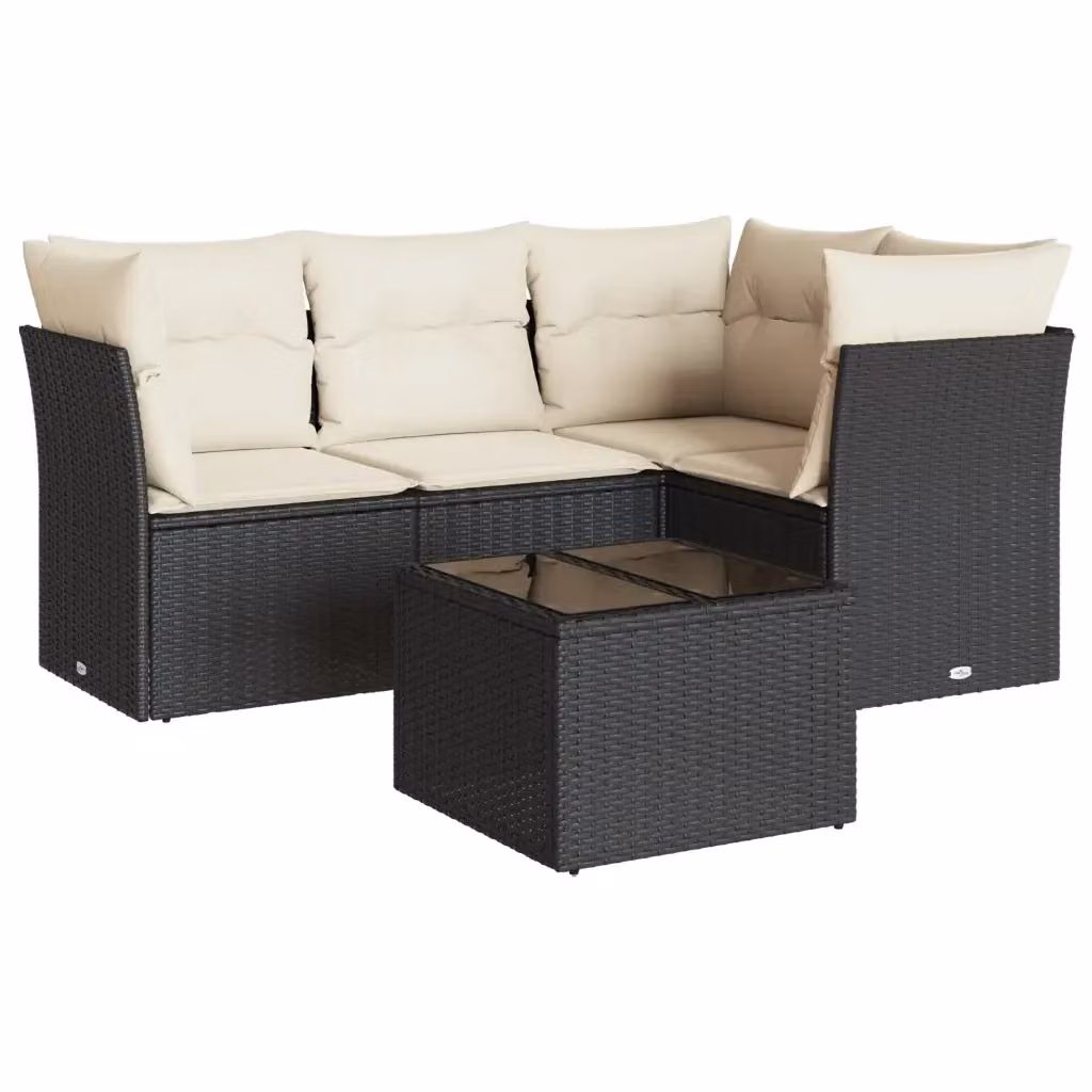 Set di Divani da Giardino vidaXL 5 pz in Polyrattan Nero con Cuscini e Tavolino da Caffè – 2
