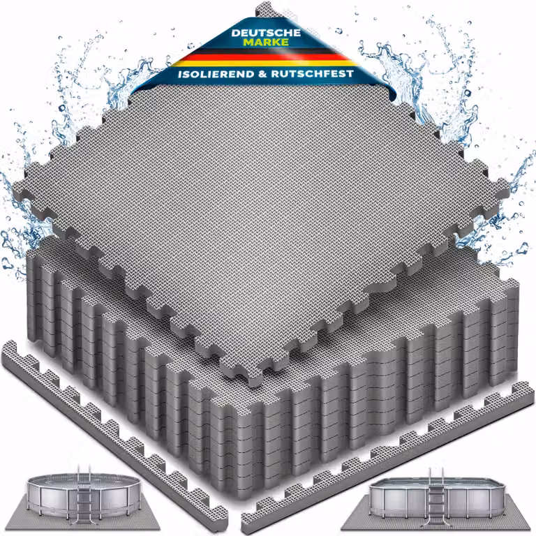 Tappetino protettivo per piscina tillvex® - 16 pezzi da 62,5 x 62,5 cm | Tappetino di protezione da 1 cm di spessore per piscine, vasche per bambini e vasche idromassaggio | Tappetino per piscina e per esterni | Tappetini protettivi per piscina con isolam