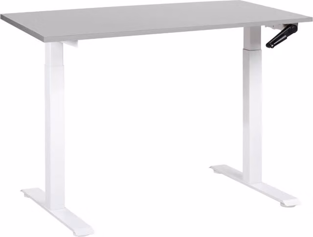Scrivania regolabile manualmente in altezza Piano del tavolo grigio Telaio in acciaio bianco 120 x 72 cm Piedi quadrati Design moderno Ufficio