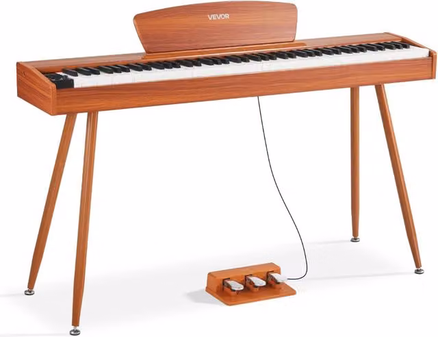 Pianoforte Digitale 88 Tasti Pesati S195 Colore Legno con Supporto Pedale Sustain e Leggio, Tastiera Multifunzionale per Casa