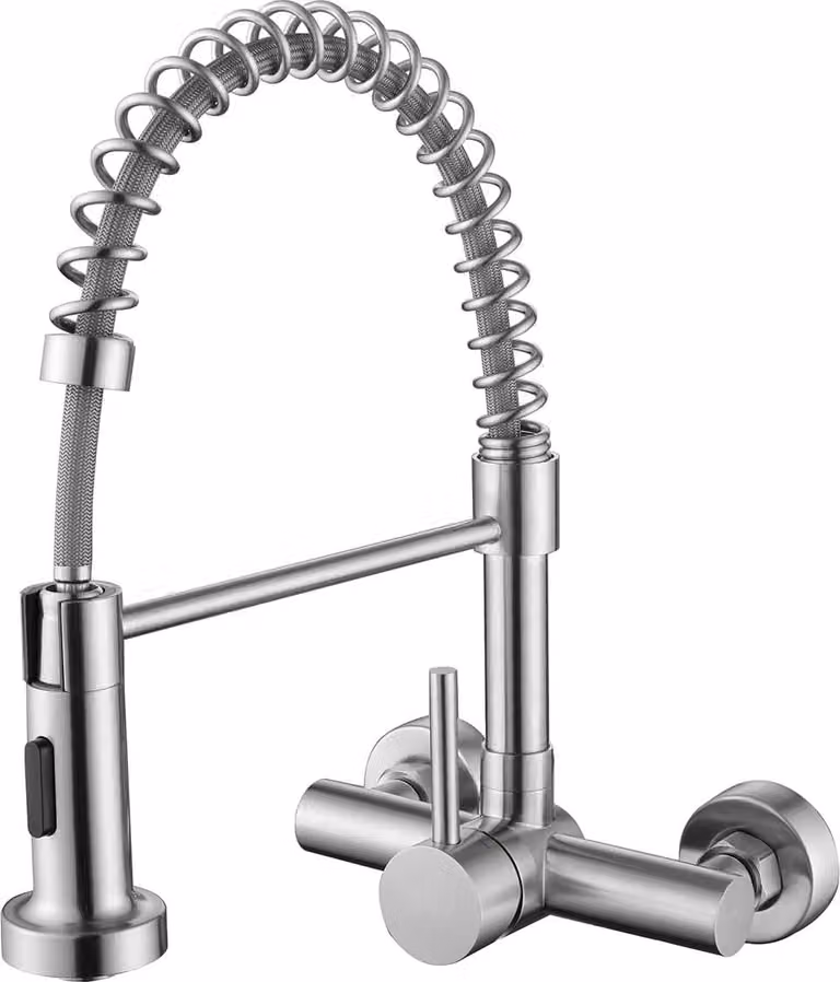 Miscelatore da parete per cucina con doccetta estraibile, 2 getti, rotazione a 360°, distanza tra i fori di 15 cm, ideale per la cucina