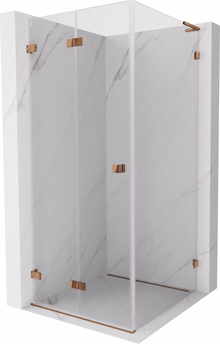Mexen Lunar-F L cabina doccia pieghevole sinistra 100 x 100 cm, trasparente, oro rosa - 836L-100-100-60-00-L