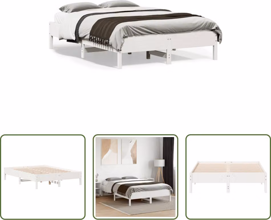 The Living Store Letto in legno massiccio bianco 140x190 cm pino