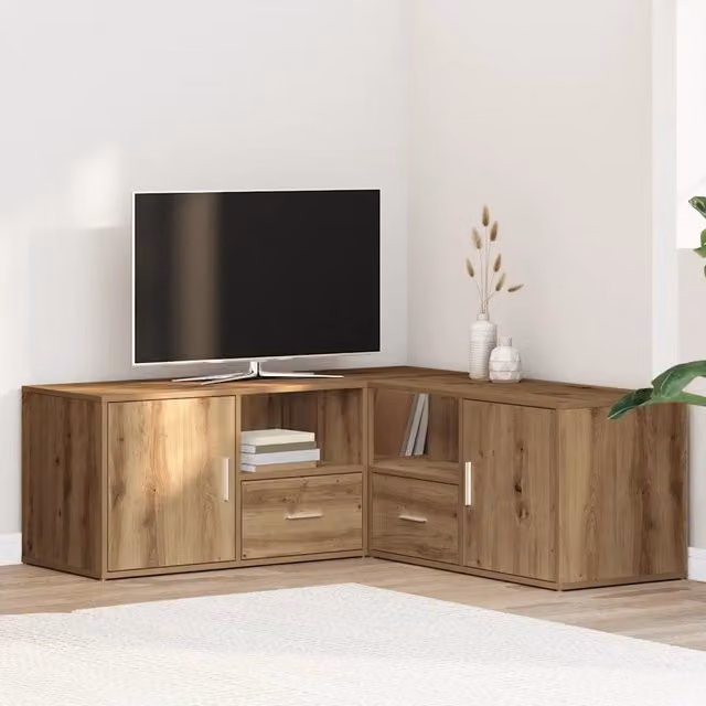 Mobile Angolare Moderno vidaXL in Legno e MDF Colore Rovere Marrone con Cassetti e Ante con L: 200 cm, P: 40 cm, H: 45 cm – 1