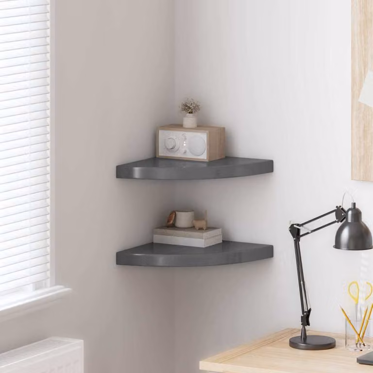 Set di 2 Scaffali Angolari da Parete vidaXL in MDF Grigio Lucido L 35 x P 35 x H 3,8 cm
