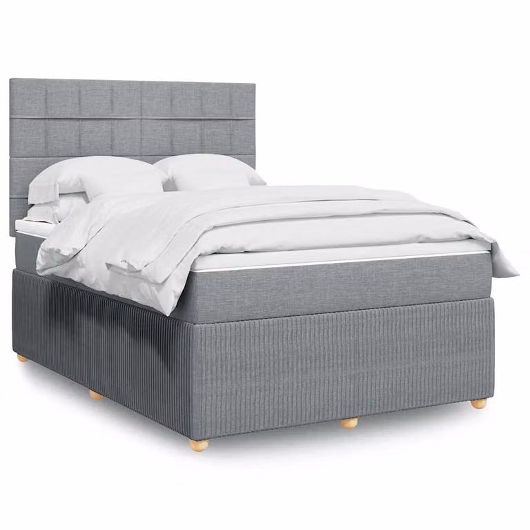 vidaXL Letto Ibrido con Materasso e Giroletto a Molle in Tessuto Grigio e Bianco L/P/H: 140 x 190 x 150,5 cm