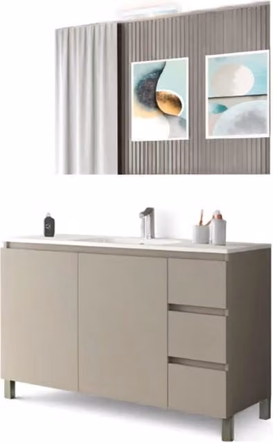 Mobile da Bagno Bali Light con Lavabo e Specchio con Illuminazione LED Giordanoshop Beige L: 100 cm – 1