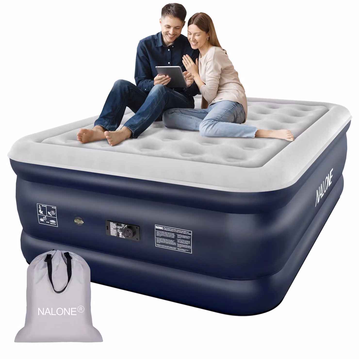 Materasso gonfiabile per 2 persone, autogonfiante con pompa integrata, dimensioni 183 cm x 135 cm x 44 cm