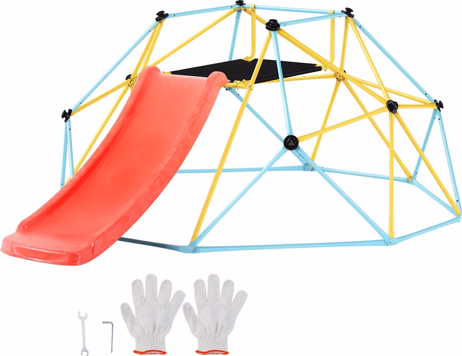 Cupola di arrampicata, struttura di arrampicata geometrica di 2,44 m con scivolo, per bambini da 3 a 9 anni, struttura di arrampicata con capacità di carico di 272 kg, con maniglia di arrampicata, attrezzatura da gioco per interni/esterni ideale per il gi