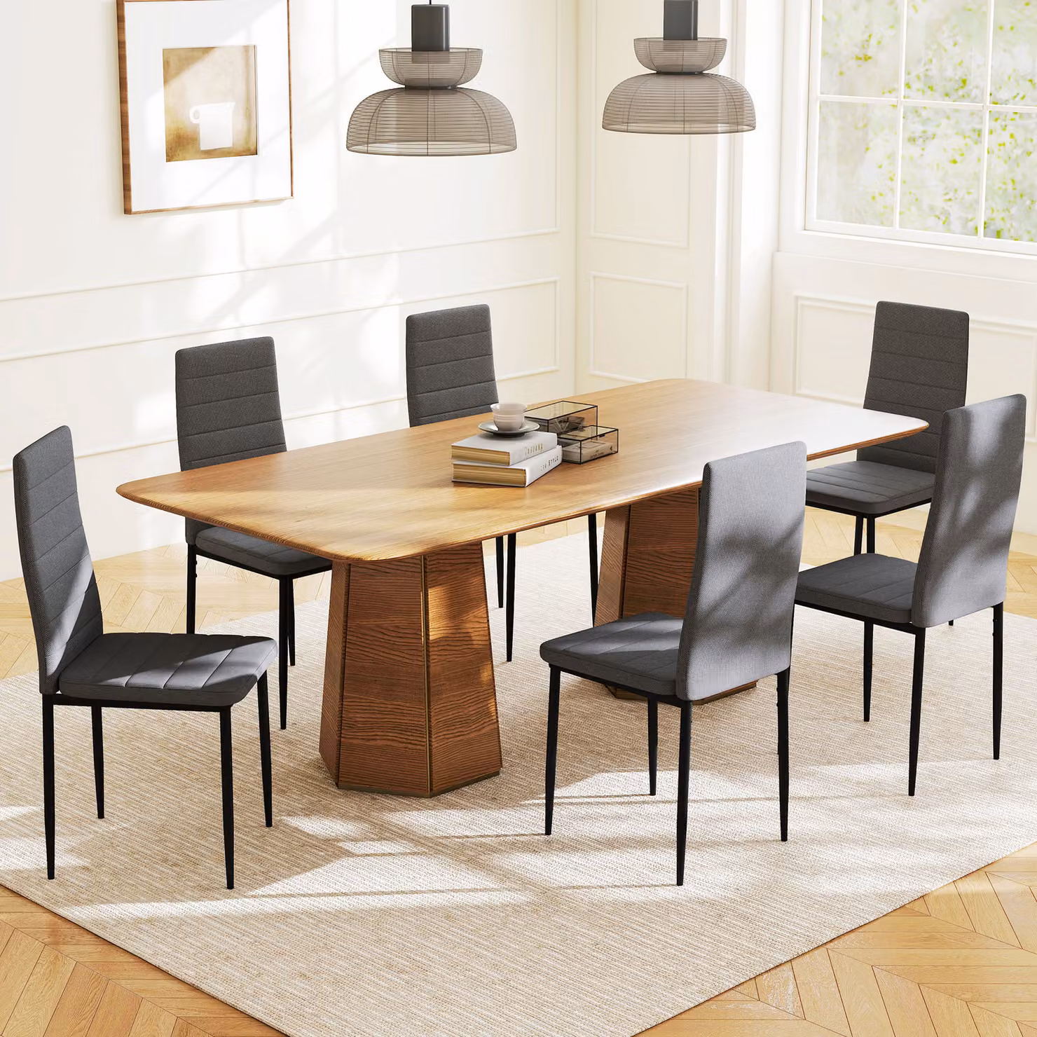 Set di 6 sedie imbottite moderne HOMCOM in tessuto grigio e acciaio per soggiorno, cucina o sala da pranzo – 2