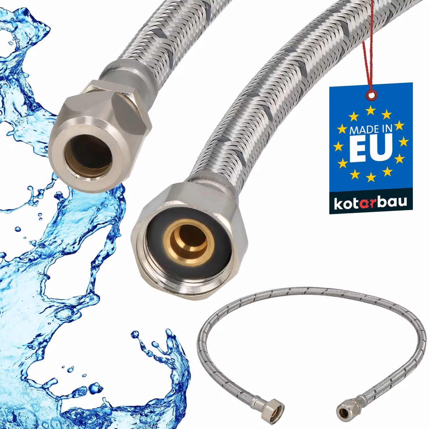 KOTARBAU® Tubo Flessibile per Rubinetto 1/2" x 3/8" Tubo di Raccordo 90 cm Dado Girevole x Raccordo a Pressare Acciaio Inox