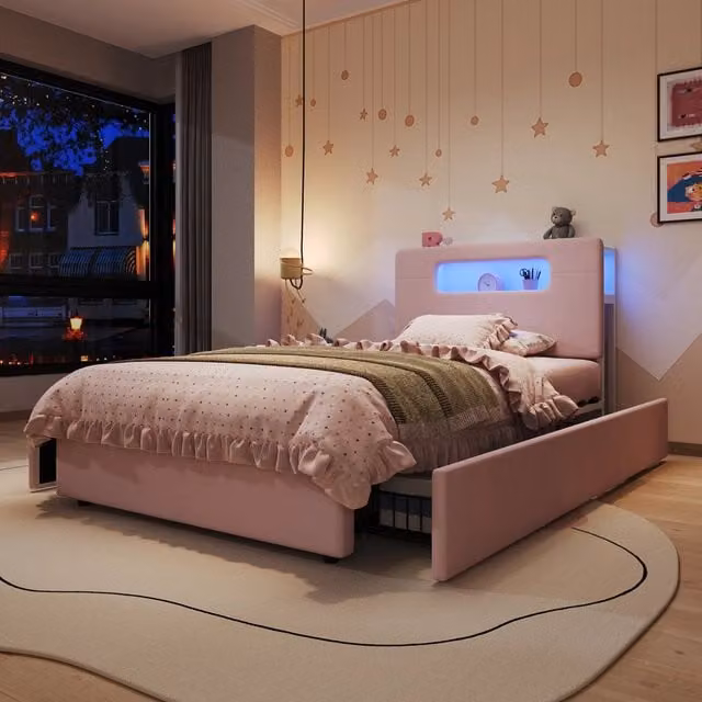letto imbottito velluto rosa 90 x 200 cm