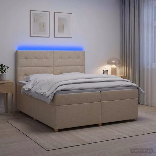 Letto box spring ibrido vidaXL con materasso a molle insacchettate e base contenitore, colore beige e bianco, L/P/H: 200 x 200 x 140,5 cm