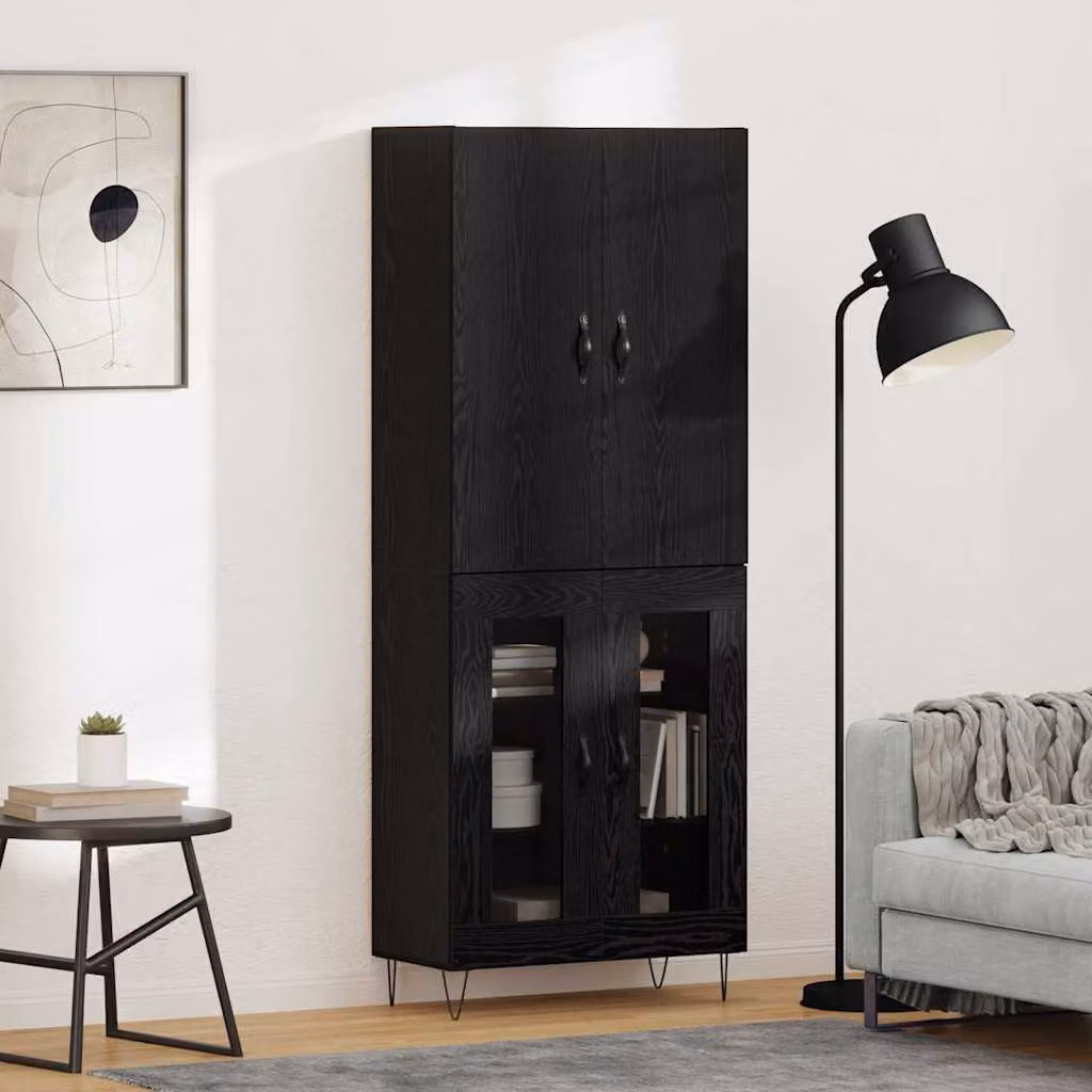 Set di 2 credenze moderne vidaXL in rovere nero con vetro e metallo L/P/H: 69,5 x 34 x 180 cm – 1