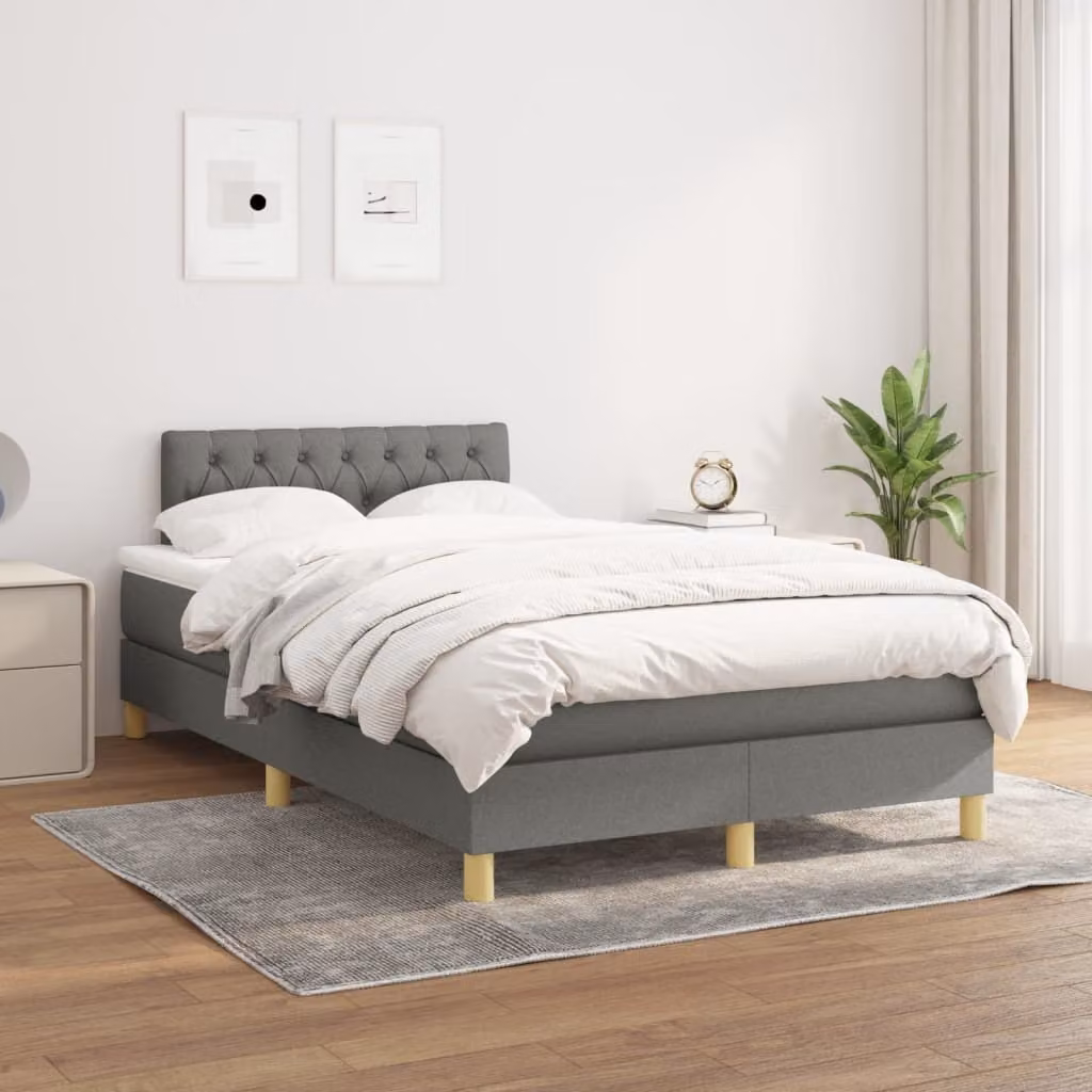 The Living Store Letto a molle con materasso grigio scuro 120x200 cm in tessuto