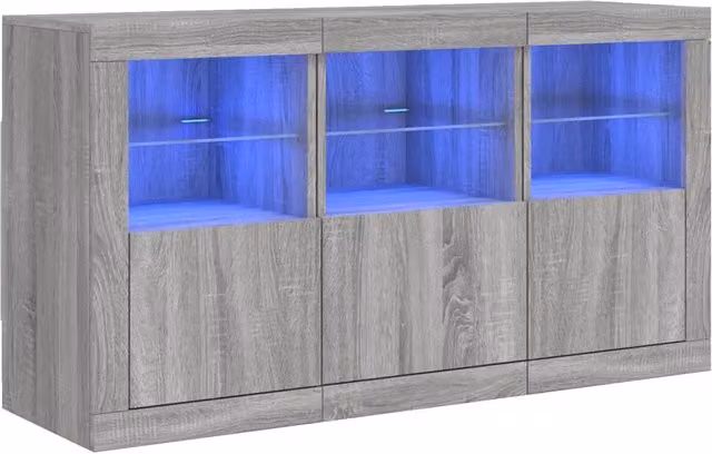 Credenza | Madia | Buffet da pranzo | Armadio da pranzo con Luci LED Grigio Sonoma 123x37x67 cm