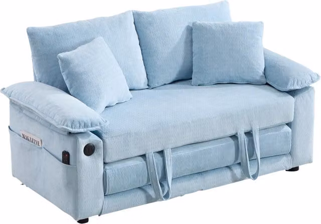 Poltrona imbottita con cuscini per testa e zona lombare, design moderno, in ciniglia blu, 69 × 54 × 59 cm