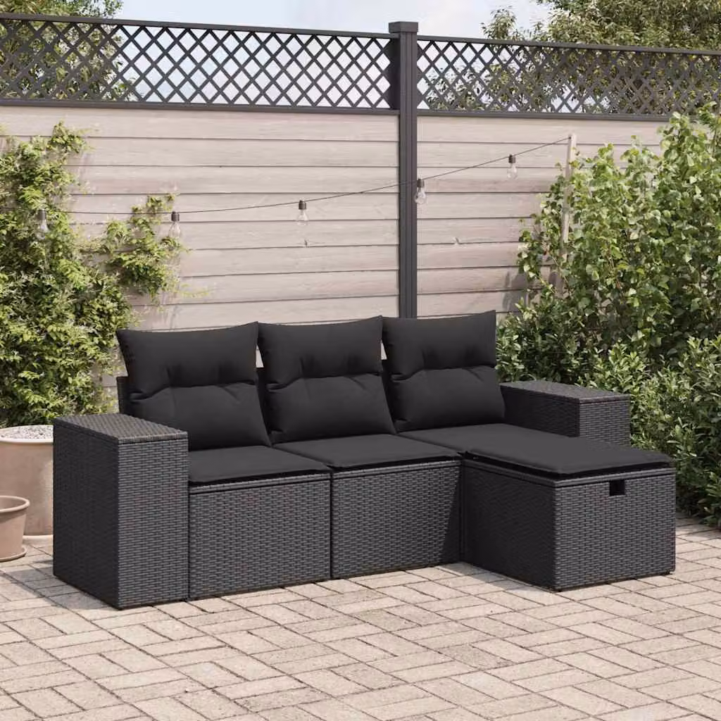 Maison Exclusive - Set divani da giardino 4 pezzi con cuscini in polyrattan nero