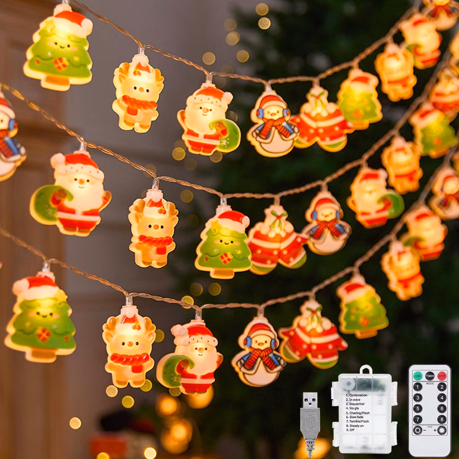 Catena luminosa a LED, lunghezza 3,8 metri, 25 LED, alimentazione a batteria, 8 modalità, timer