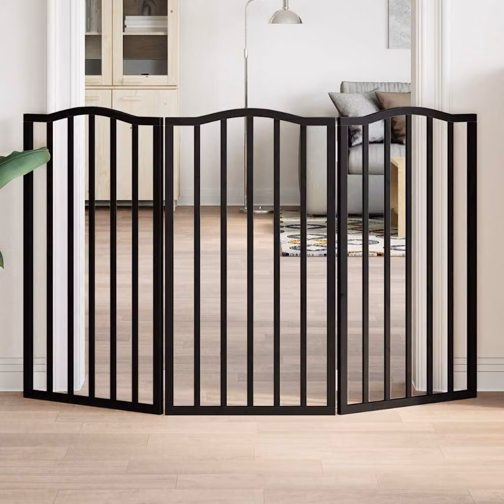 Cancello per cani pieghevole vidaXL in legno di pioppo nero, 3 pannelli, larghezza: 150 cm