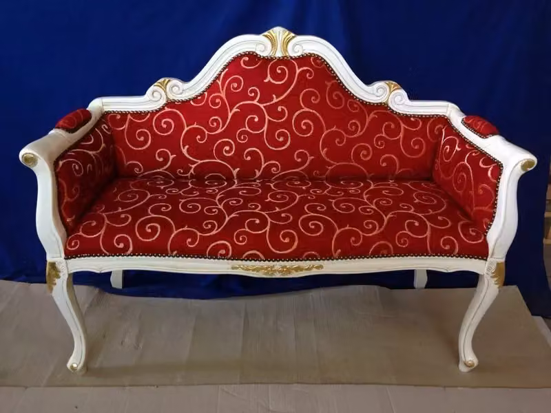 Divanetto imbottito shabby chic in legno di faggio MOBILI 2G con fregi oro, L: 106 cm, P: 40 cm, H: 80 cm – 3