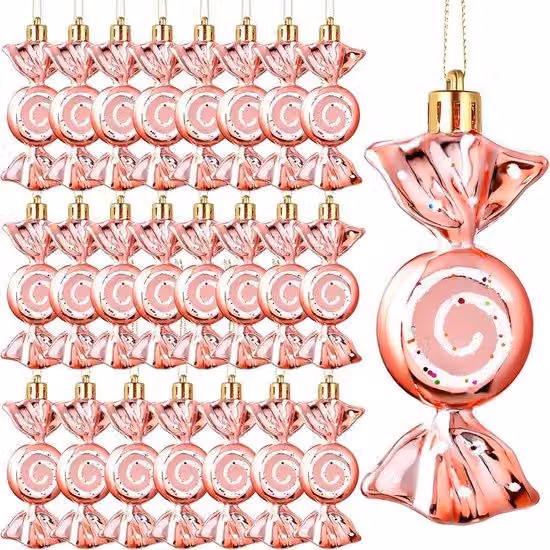 24 decorazioni a forma di bastoncino di zucchero natalizio - Altezza: 9 cm - Da appendere - Decorazioni per l'albero di Natale - Decorazioni natalizie - Bastoncini di zucchero - Palline di plastica verniciata - Ornamento a forma di bastoncino di zucchero